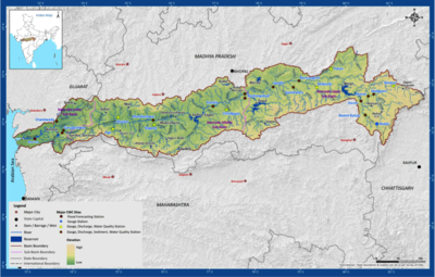 Narmada Basin and Sub-basin Drainage, incl. Reservoirs (submergence areas)